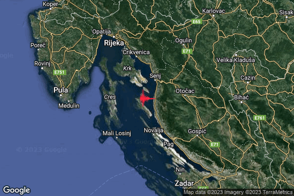 Debole Terremoto M2.4 epicentro Costa Croata Settentrionale (CROAZIA) alle 04:37:58 (03:37:58 UTC)