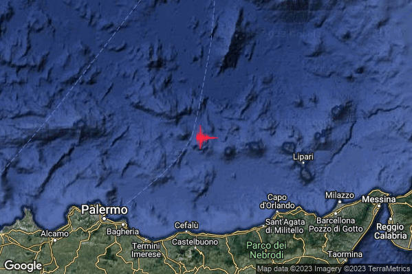 Debole Terremoto M2.3 epicentro Tirreno Meridionale (MARE) alle 07:52:53 (06:52:53 UTC)