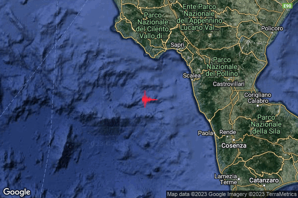 Lieve Terremoto M2.1 epicentro Tirreno Meridionale (MARE) alle 22:38:01 (21:38:01 UTC)