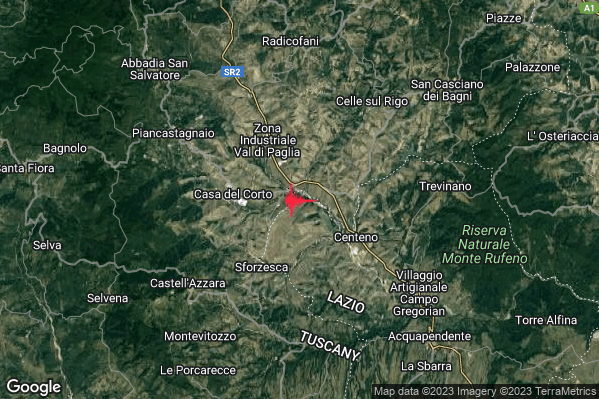 12:21:08 M2.3 epicentro “8 km SE Piancastagnaio (SI)”
