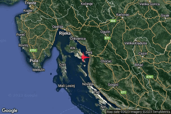 Debole Terremoto M2.5 epicentro Costa Croata Settentrionale (CROAZIA) alle 18:14:14 (17:14:14 UTC)