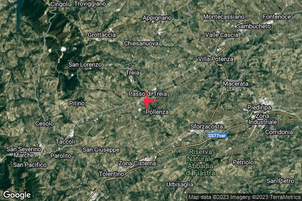 Lieve Terremoto M2.2 epicentro 2 km NW Pollenza (MC) alle 11:39:53 (10:39:53 UTC)