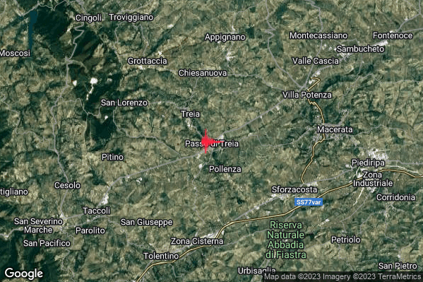 Debole Terremoto M2.4 epicentro 3 km NW Pollenza (MC) alle 13:51:16 (12:51:16 UTC)