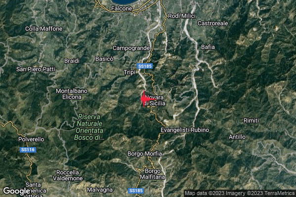Debole Terremoto M2.7 epicentro 1 km W Novara di Sicilia (ME) alle 01:39:17 (00:39:17 UTC)
