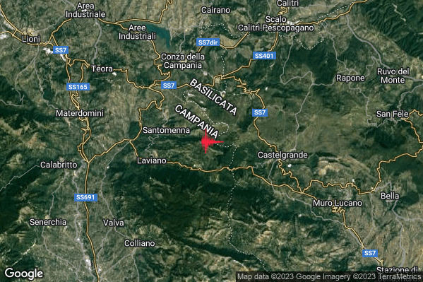 Debole Terremoto M2.5 epicentro 4 km E Santomenna (SA) alle 09:31:20 (08:31:20 UTC)