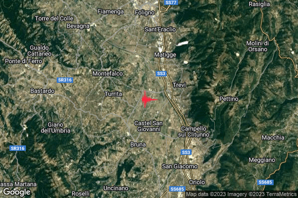 Lieve Terremoto M2.2 epicentro 4 km W Trevi (PG) alle 19:26:41 (18:26:41 UTC)