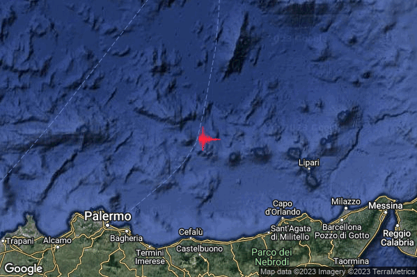 Debole Terremoto M2.6 epicentro Tirreno Meridionale (MARE) alle 20:44:44 (19:44:44 UTC)