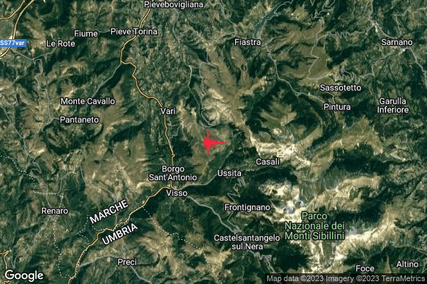 Lieve Terremoto M2.0 epicentro 3 km NW Ussita (MC) alle 11:35:40 (10:35:40 UTC)