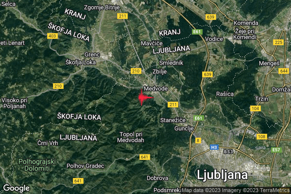 Debole Terremoto M2.5 epicentro Slovenia (SLOVENIA) alle 13:02:03 (12:02:03 UTC)