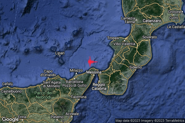 Lieve Terremoto M2.2 epicentro Costa Siciliana nord-orientale (Messina) alle 14:44:45 (13:44:45 UTC)