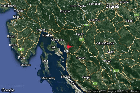 Debole Terremoto M2.3 epicentro Costa Croata Settentrionale (CROAZIA) alle 19:01:12 (18:01:12 UTC)