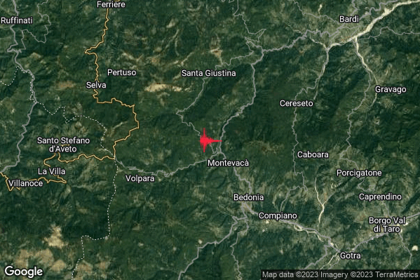 Lieve Terremoto M2.0 epicentro 6 km NW Bedonia (PR) alle 21:44:54 (20:44:54 UTC)