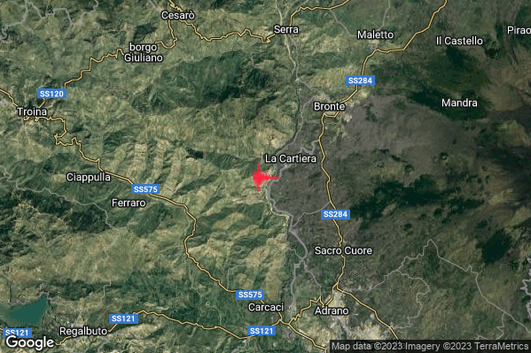 Lieve Terremoto M2.2 epicentro 7 km SW Bronte (CT) alle 01:21:08 (00:21:08 UTC)