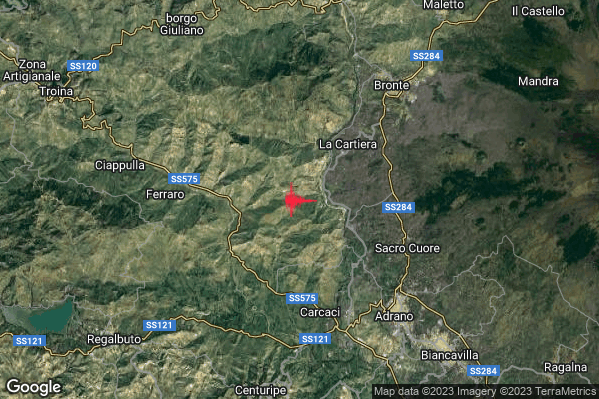 Debole Terremoto M2.3 epicentro 9 km SW Bronte (CT) alle 01:50:31 (00:50:31 UTC)
