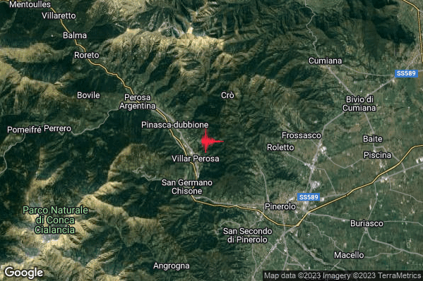 Lieve Terremoto M2.2 epicentro 1 km NE Villar Perosa (TO) alle 13:19:28 (12:19:28 UTC)