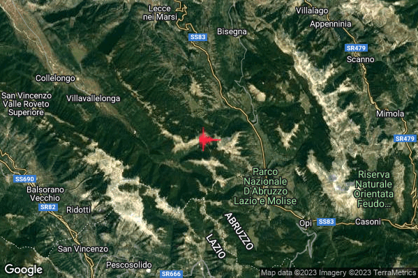 Lieve Terremoto M2.1 epicentro 6 km NW Pescasseroli (AQ) alle 19:53:49 (18:53:49 UTC)