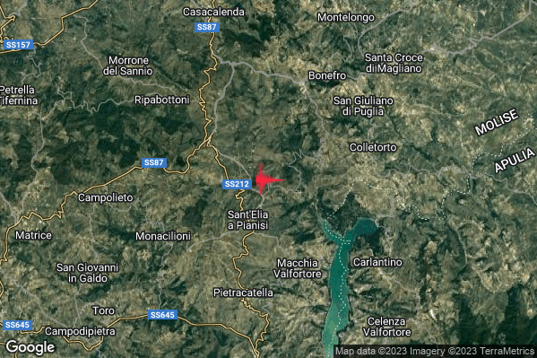 Lieve Terremoto M2.0 epicentro 3 km NE Sant'Elia a Pianisi (CB) alle 21:47:34 (20:47:34 UTC)