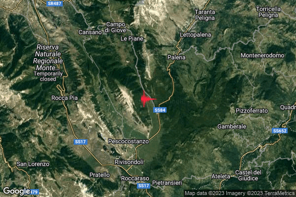 Debole Terremoto M2.4 epicentro 5 km NE Pescocostanzo (AQ) alle 05:07:54 (04:07:54 UTC)