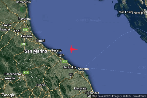 Lieve Terremoto M2.2 epicentro Costa Marchigiana Pesarese (Pesaro-Urbino) alle 21:59:18 (20:59:18 UTC)