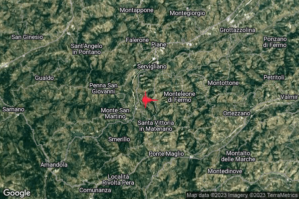 Debole Terremoto M2.4 epicentro 3 km NW Santa Vittoria in Matenano (FM) alle 23:12:54 (22:12:54 UTC)
