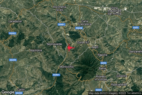 Leggero Terremoto M2.8 epicentro 4 km E Monteverde (AV) alle 09:14:26 (08:14:26 UTC)