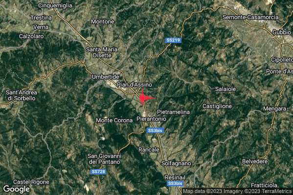Lieve Terremoto M2.0 epicentro 5 km E Umbertide (PG) alle 17:09:10 (16:09:10 UTC)