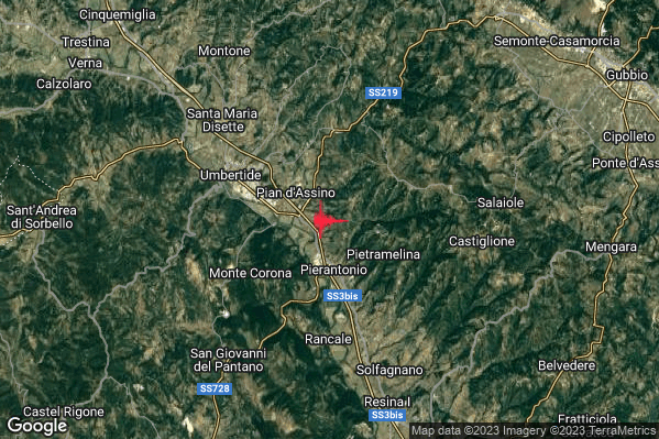 Intenso Terremoto M4.6 epicentro 6 km E Umbertide (PG) alle 20:08:05 (19:08:05 UTC)