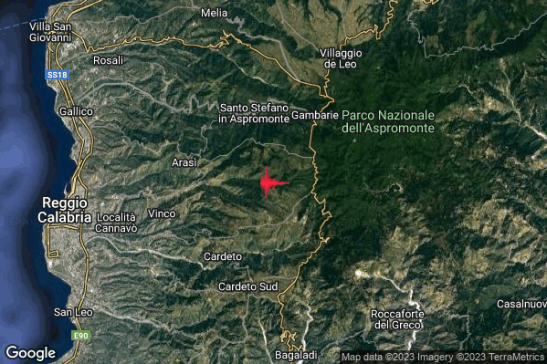 Debole Terremoto M2.3 epicentro 5 km S Santo Stefano in Aspromonte (RC) alle 18:22:13 (17:22:13 UTC)