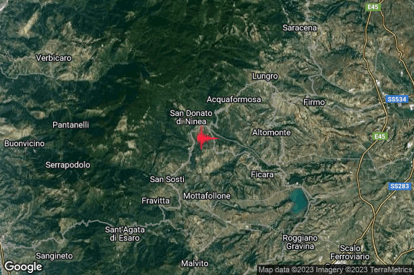 Distinto Terremoto M3.8 epicentro 2 km SE San Donato di Ninea (CS) alle 11:58:18 (10:58:18 UTC)