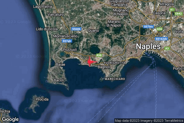 Debole Terremoto M2.3 epicentro Campi Flegrei alle 02:55:12 (01:55:12 UTC)