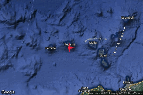 Lieve Terremoto M2.1 epicentro Isole Eolie (Messina) alle 09:58:47 (08:58:47 UTC)