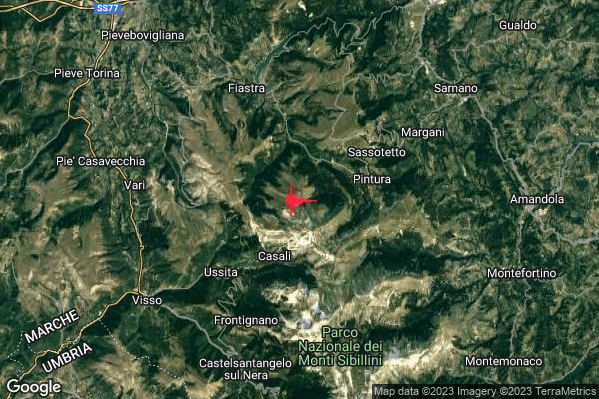 Lieve Terremoto M2.2 epicentro 3 km W Bolognola (MC) alle 22:35:19 (21:35:19 UTC)