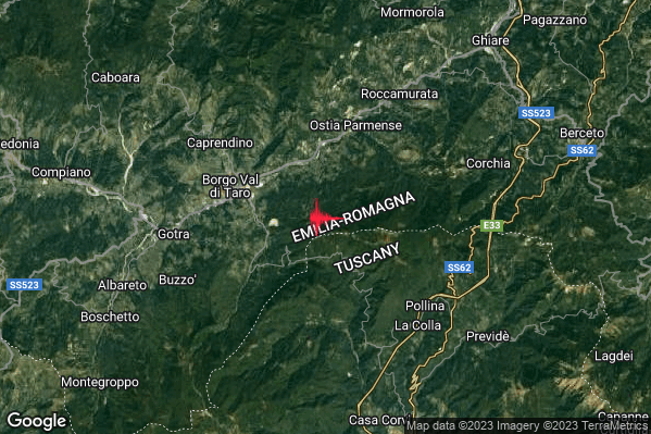 Leggero Terremoto M3.1 epicentro 5 km E Borgo Val di Taro (PR) alle 17:26:56 (16:26:56 UTC)