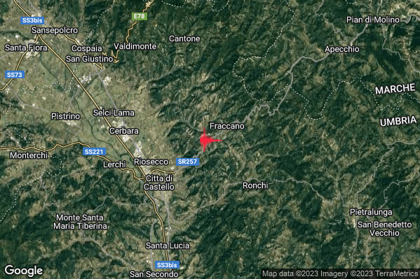 Lieve Terremoto M2.2 epicentro 6 km NE Citta di Castello (PG) alle 19:41:49 (18:41:49 UTC)