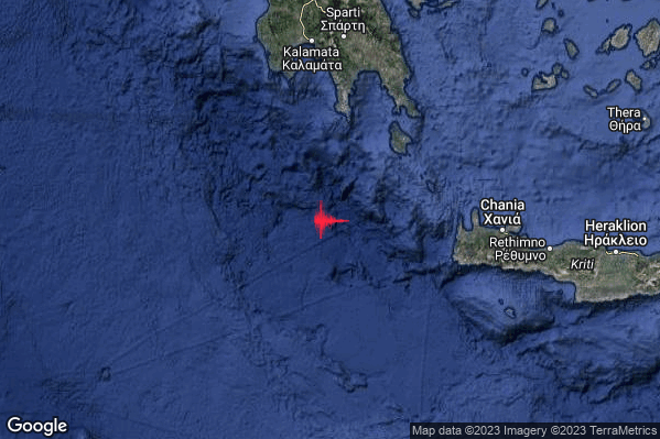 Severo Terremoto M5.4 epicentro Greece [Sea] alle 17:36:01 (16:36:01 UTC)