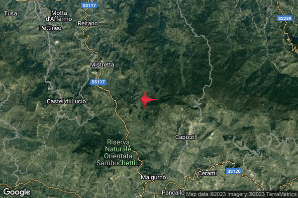 Debole Terremoto M2.3 epicentro 6 km NW Capizzi (ME) alle 03:52:43 (02:52:43 UTC)