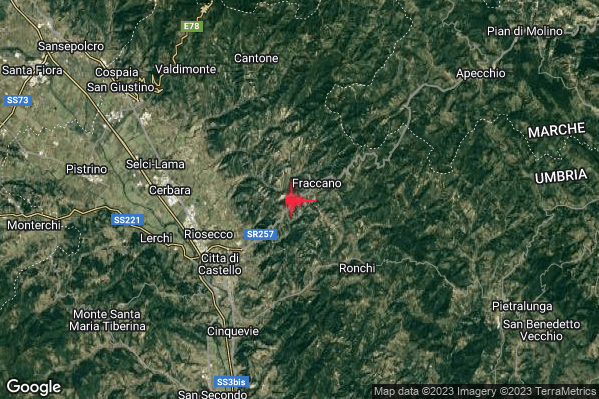 Lieve Terremoto M2.0 epicentro 6 km NE Citta di Castello (PG) alle 17:48:53 (16:48:53 UTC)