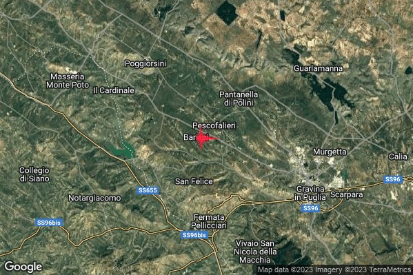 Lieve Terremoto M2.1 epicentro 8 km SE Poggiorsini (BA) alle 11:07:17 (10:07:17 UTC)
