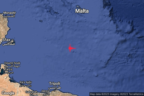 Distinto Terremoto M3.8 epicentro Libya [Sea] alle 12:20:54 (11:20:54 UTC)