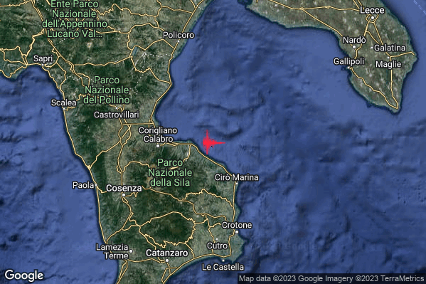 Debole Terremoto M2.7 epicentro Costa Ionica Cosentina (Cosenza) alle 03:33:16 (02:33:16 UTC)