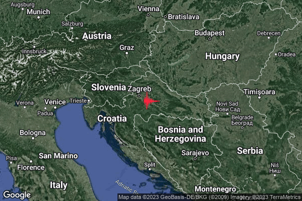 Debole Terremoto M2.3 epicentro Croatia [Land] alle 19:56:53 (18:56:53 UTC)