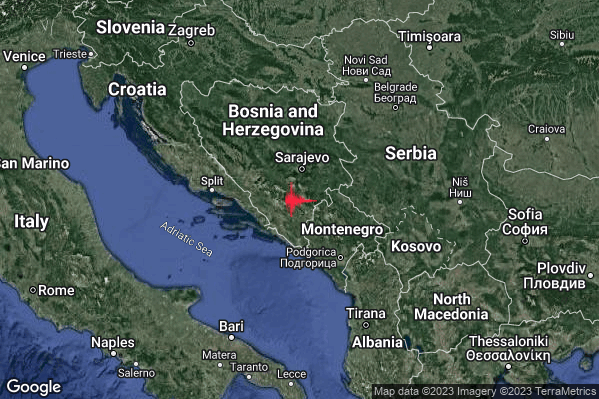 Leggero Terremoto M2.8 epicentro Bosnia and Herz. [Land] alle 21:05:14 (20:05:14 UTC)
