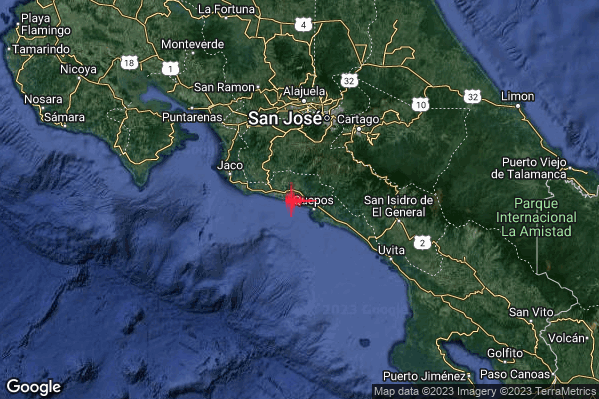 Severo Terremoto M5.6 epicentro Costa Rica alle 02:44:17 (01:44:17 UTC)