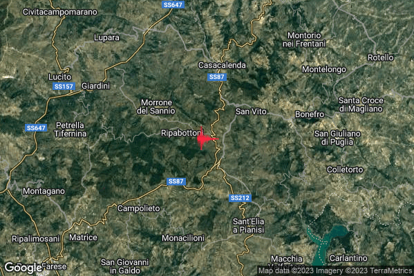 Lieve Terremoto M2.1 epicentro 2 km E Ripabottoni (CB) alle 19:51:23 (18:51:23 UTC)