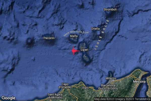 Debole Terremoto M2.5 epicentro Isole Eolie (Messina) alle 01:46:25 (00:46:25 UTC)