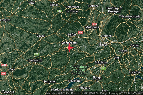 Distinto Terremoto M4.0 epicentro Confine Svizzera-Francia (SVIZZERA FRANCIA) alle 15:50:33 (14:50:33 UTC)