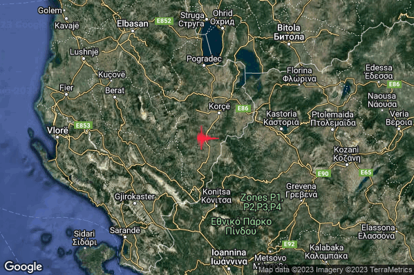 Intenso Terremoto M4.5 epicentro Confine Grecia-Albania (GRECIA ALBANIA) alle 02:43:19 (01:43:19 UTC)