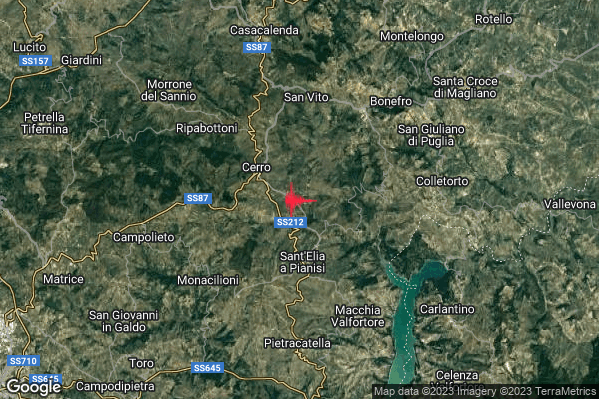 Leggero Terremoto M2.9 epicentro 3 km N Sant'Elia a Pianisi (CB) alle 07:36:58 (06:36:58 UTC)