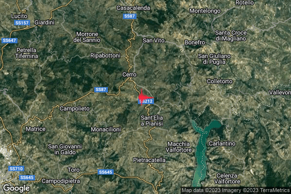Lieve Terremoto M2.1 epicentro 3 km NW Sant'Elia a Pianisi (CB) alle 00:44:47 (23:44:47 UTC)
