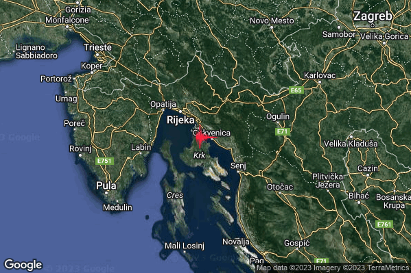 Leggero Terremoto M3.0 epicentro Costa Croata Settentrionale (CROAZIA) alle 14:45:43 (13:45:43 UTC)
